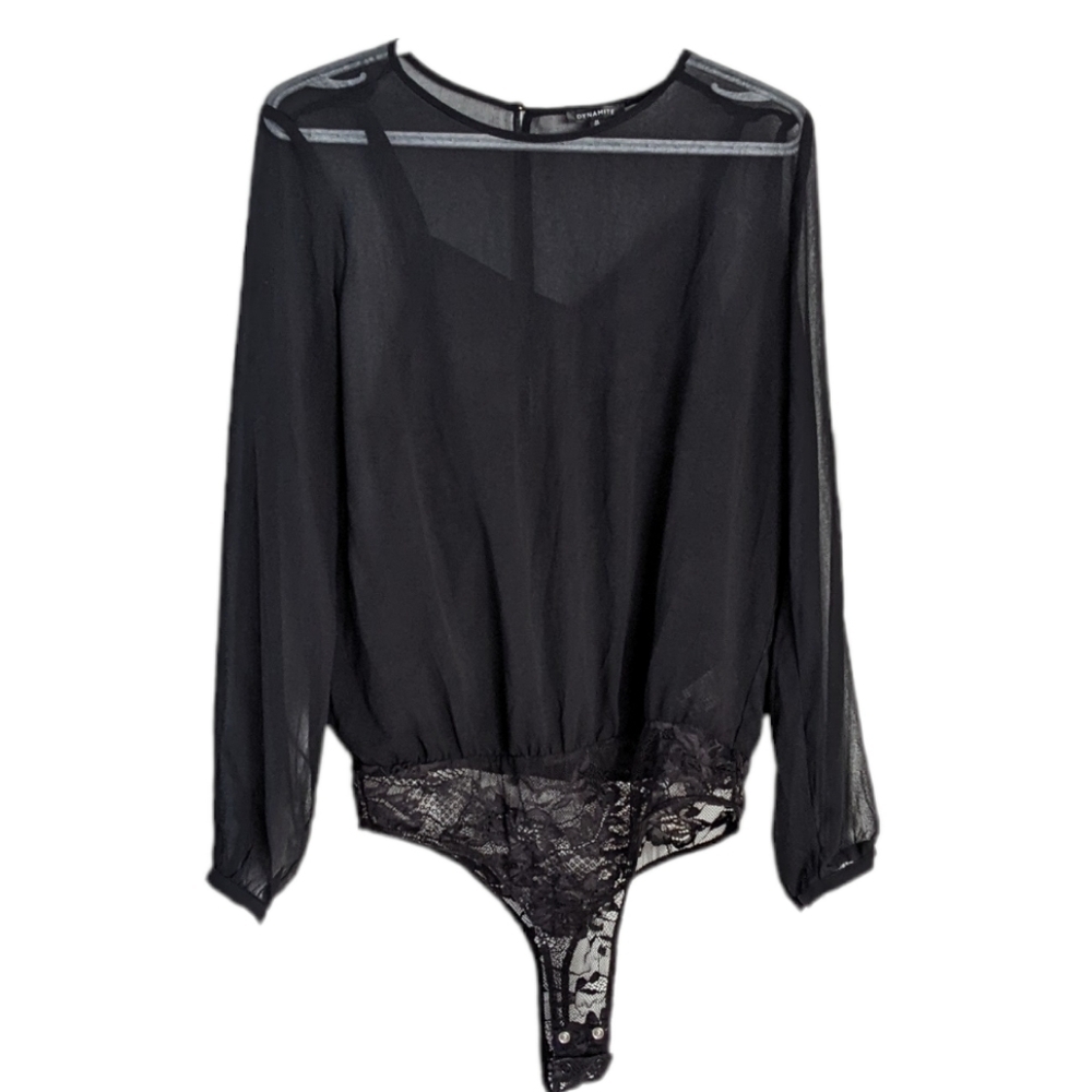 Dynamite lace sexy sheer blouse overall black medium B7
